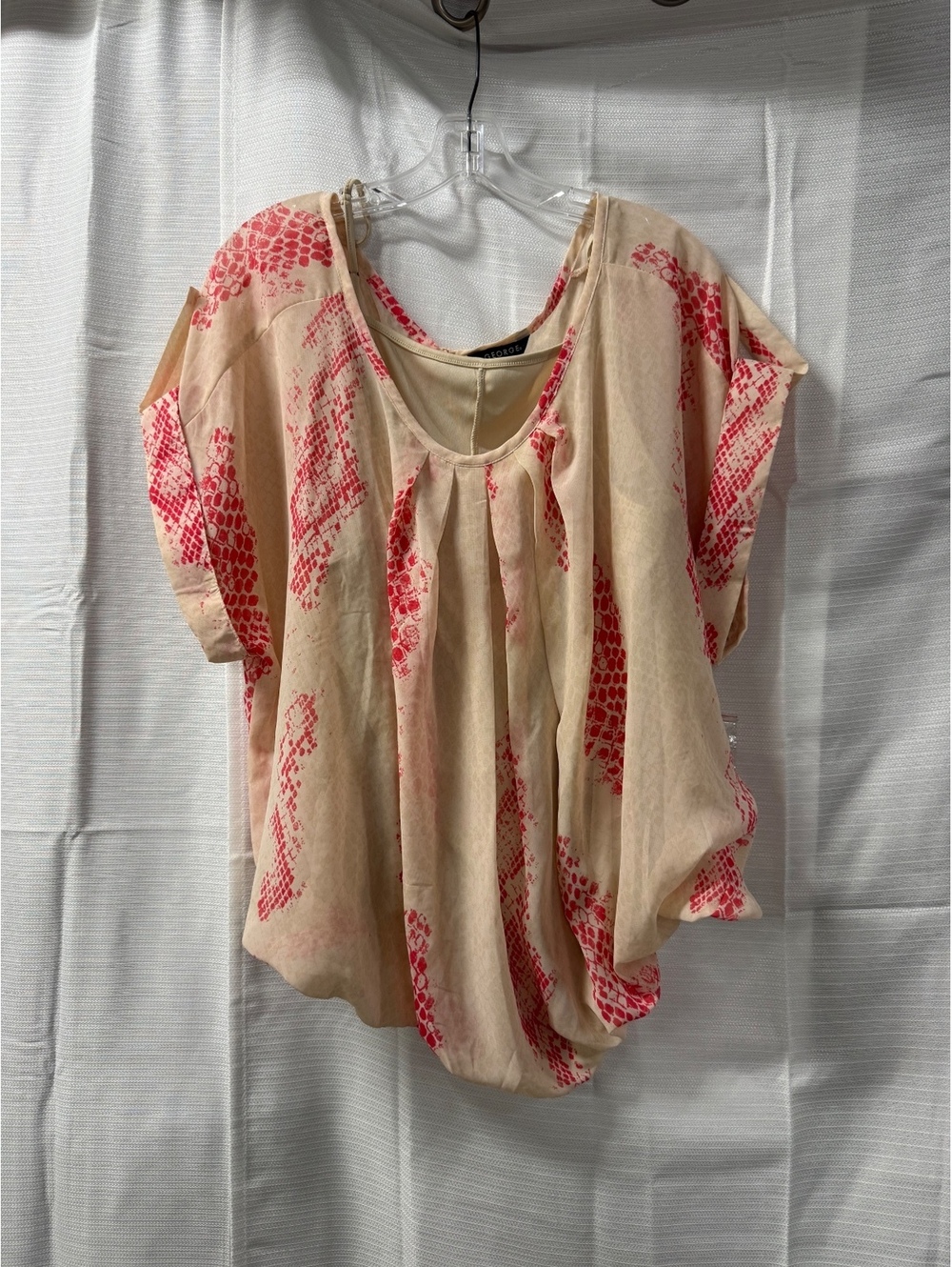 George Women's Plus Size 3X Beige and Red Printed Blouse